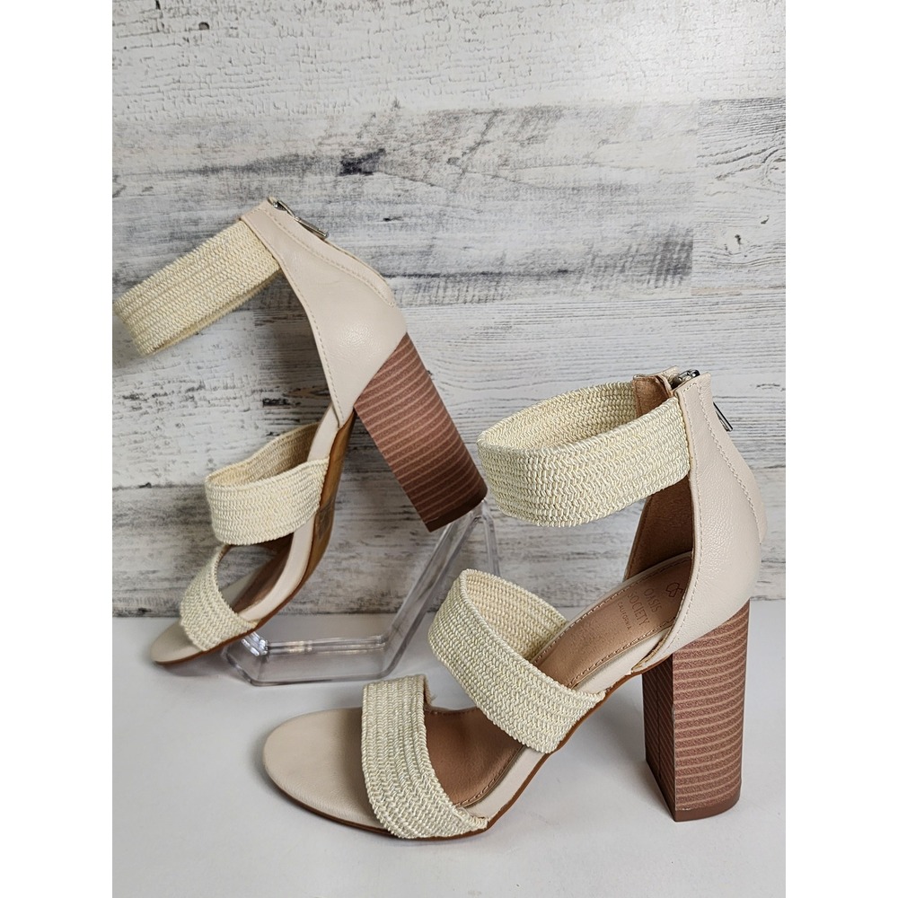Oasis Society Heeled Sandals Women 7.5 Cream Woven Straps Block‎ Heel Boho